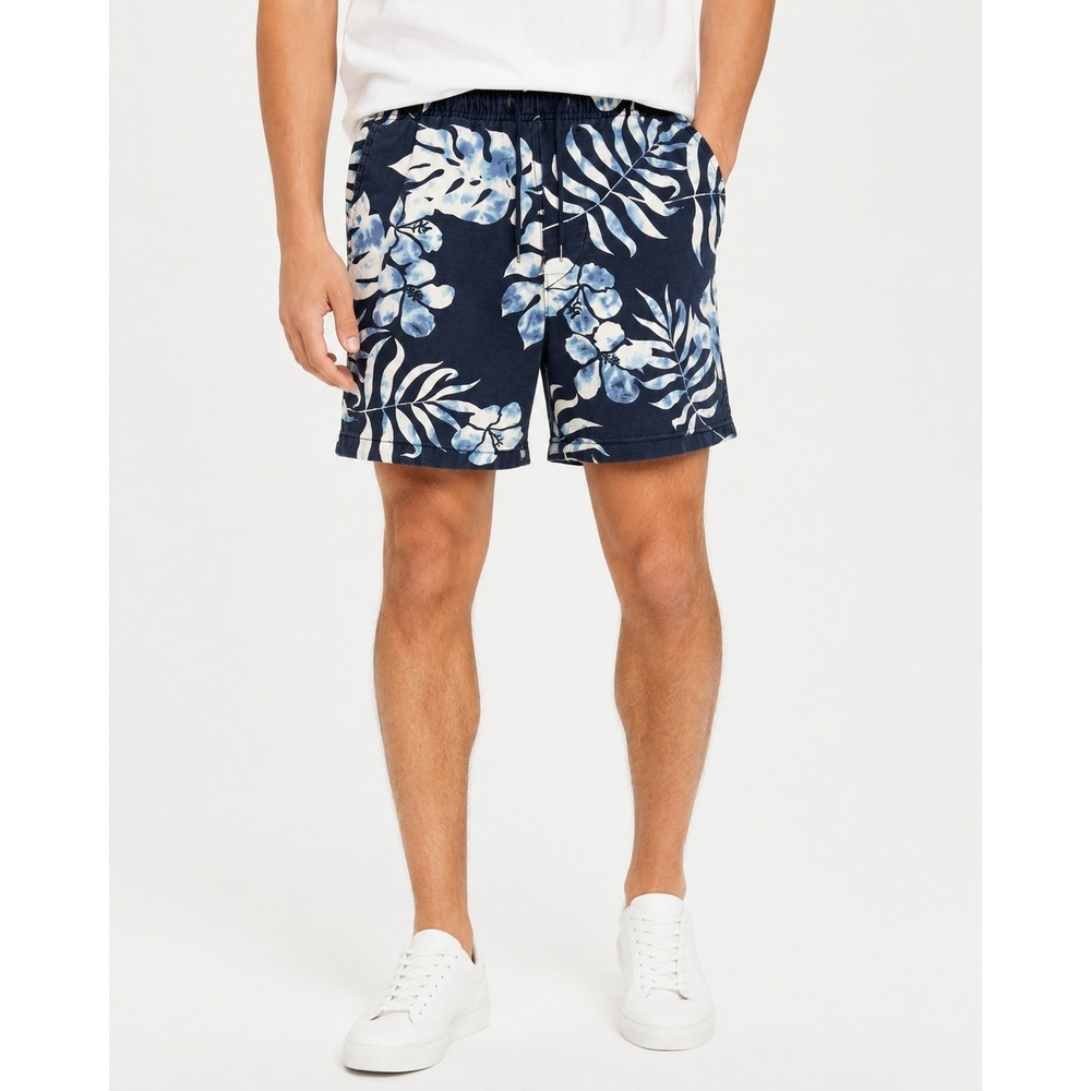 American Eagle Navy Blue Floral Tropical Cotton Drawstring Shorts Medium